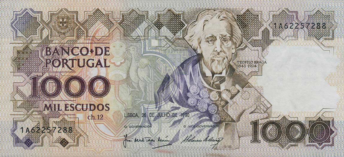 Front of Portugal p181g: 1000 Escudos from 1990