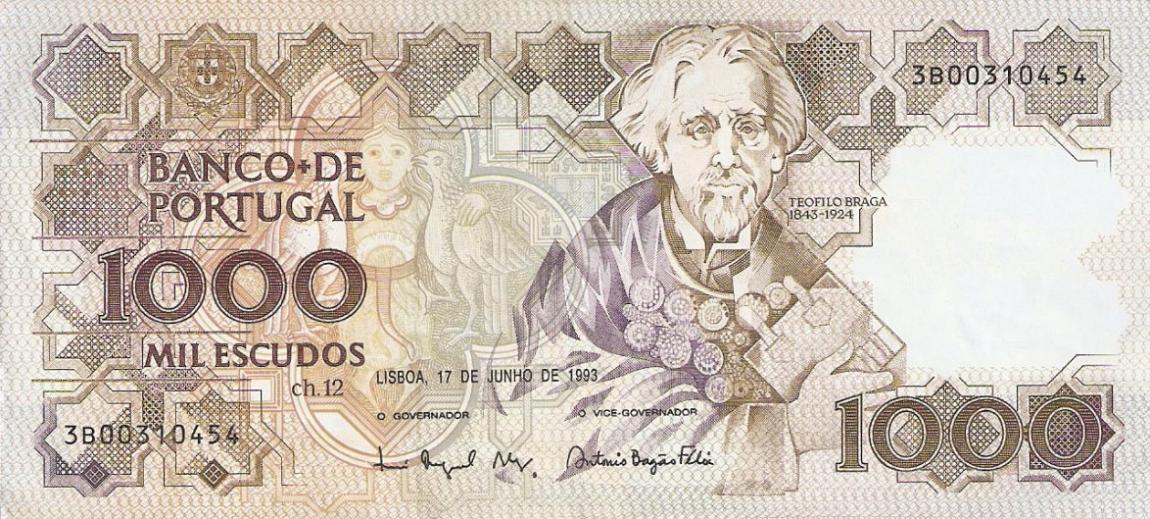 Front of Portugal p181j: 1000 Escudos from 1993