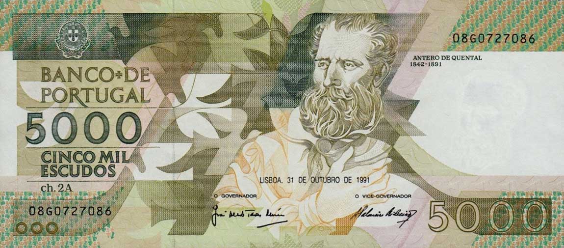 Front of Portugal p184d: 5000 Escudos from 1991