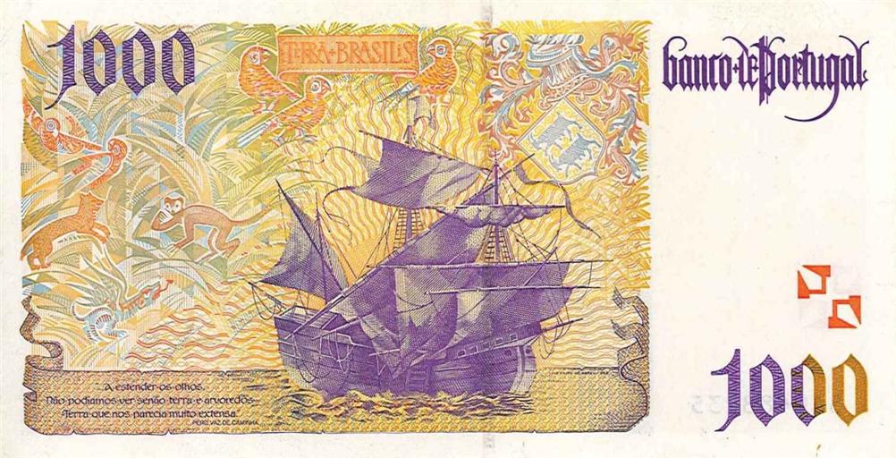 Back of Portugal p188b: 1000 Escudos from 1996