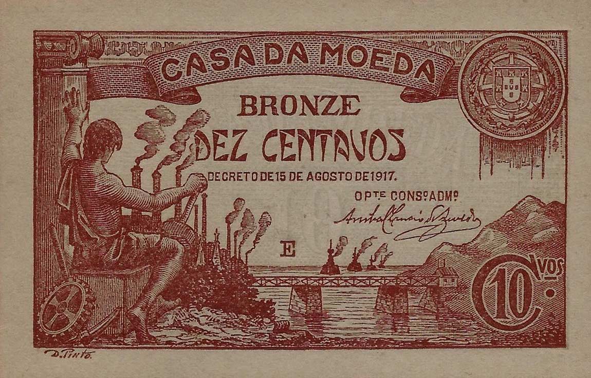 Front of Portugal p96: 10 Centavos from 1917