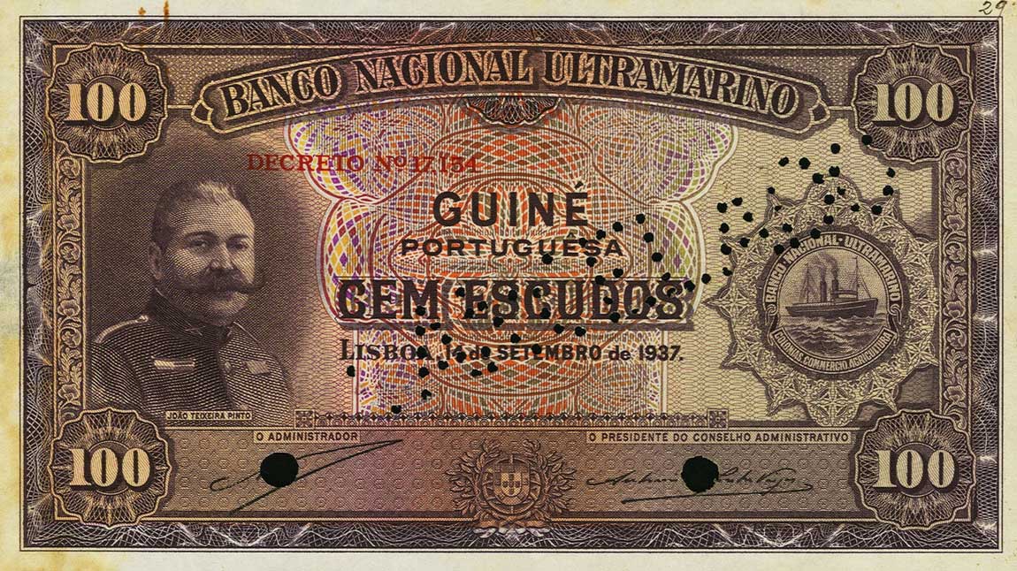 Front of Portuguese Guinea p24s: 100 Escudos from 1937
