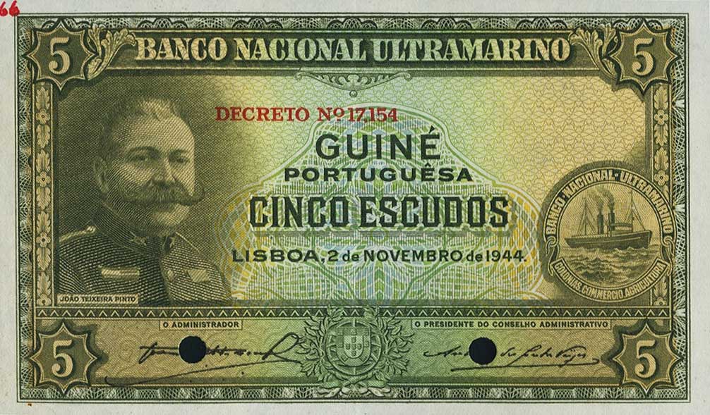 Front of Portuguese Guinea p25s: 5 Escudos from 1944