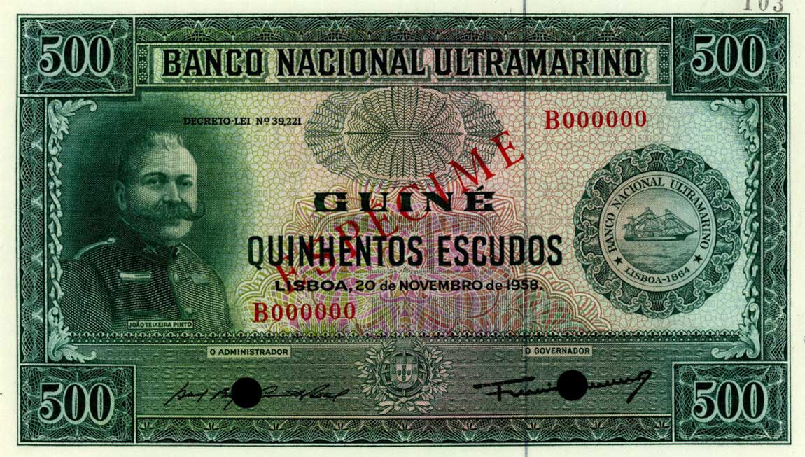 Front of Portuguese Guinea p39s: 500 Escudos from 1958