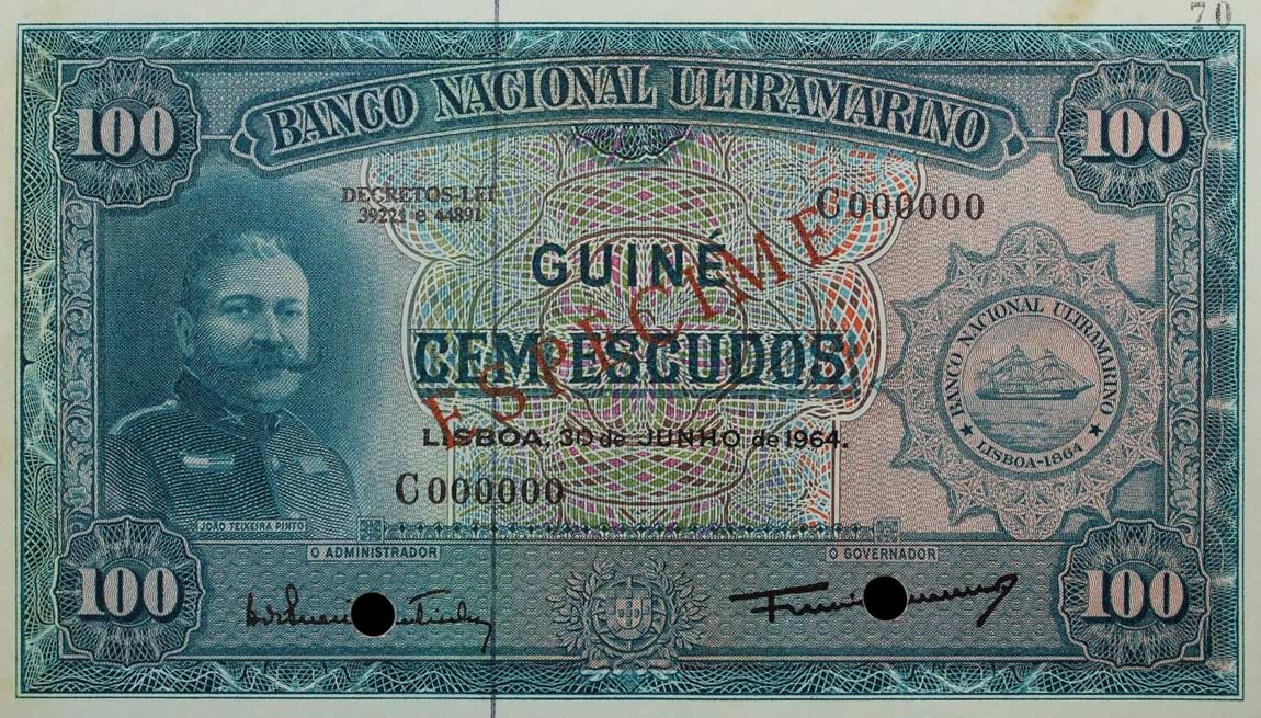 Front of Portuguese Guinea p41s: 100 Escudos from 1964