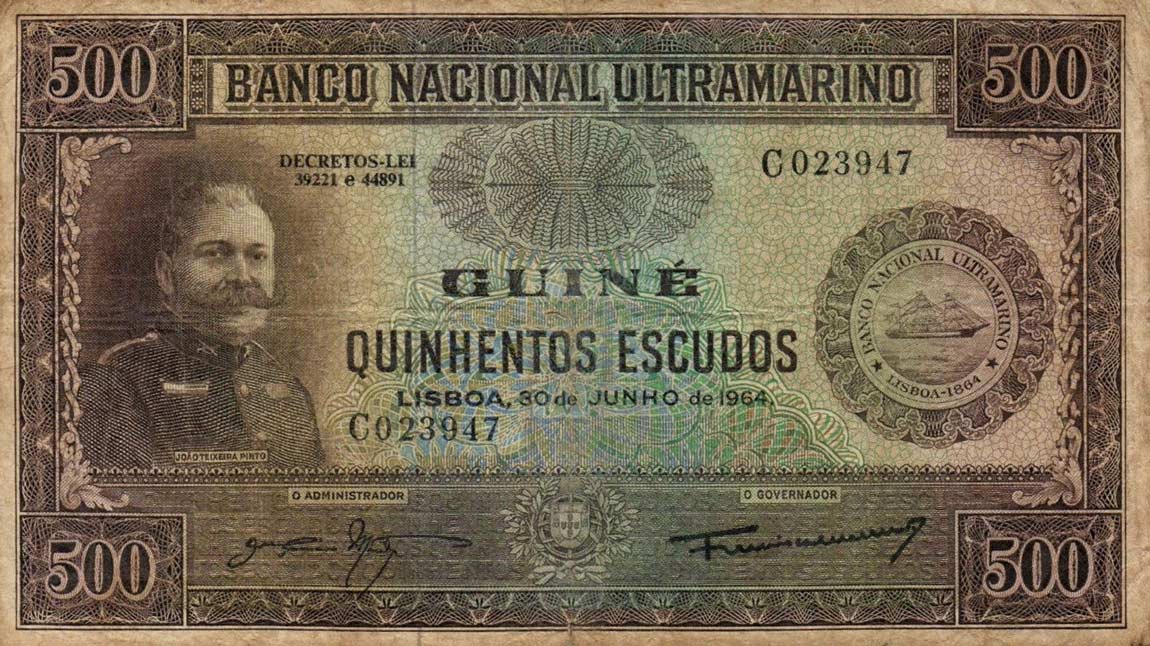 Front of Portuguese Guinea p42a: 500 Escudos from 1964