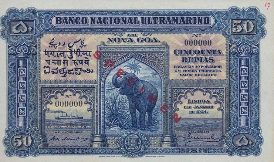 Front of Portuguese India p28ct: 50 Rupia from 1924
