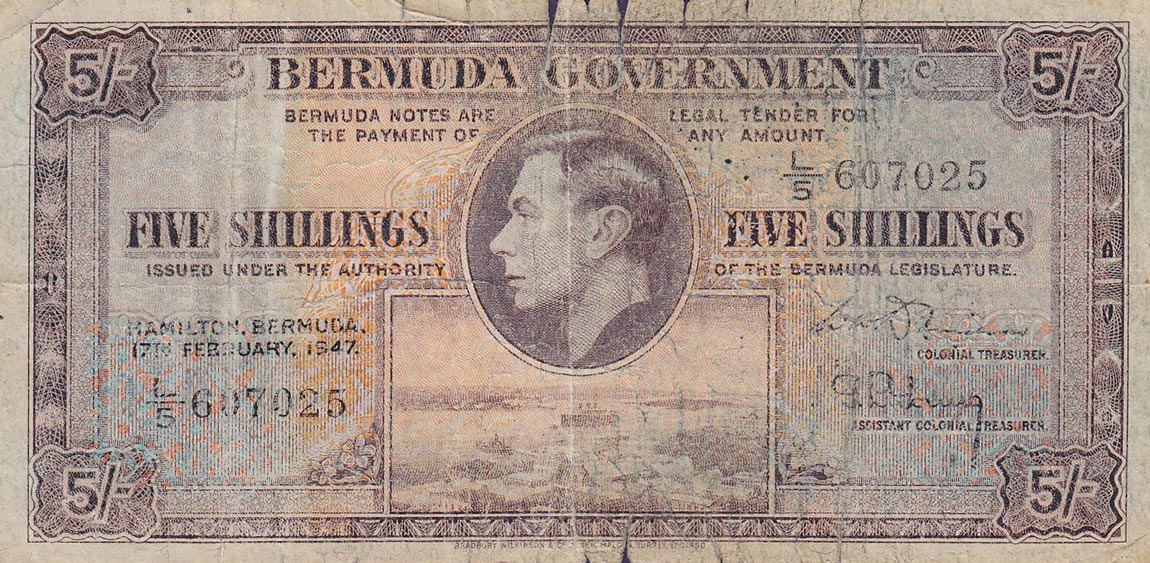 Front of Bermuda p14: 5 Shillings from 1947