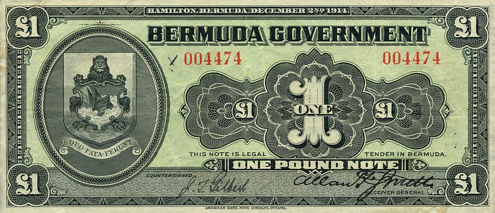 Front of Bermuda p1: 1 Pound from 1914