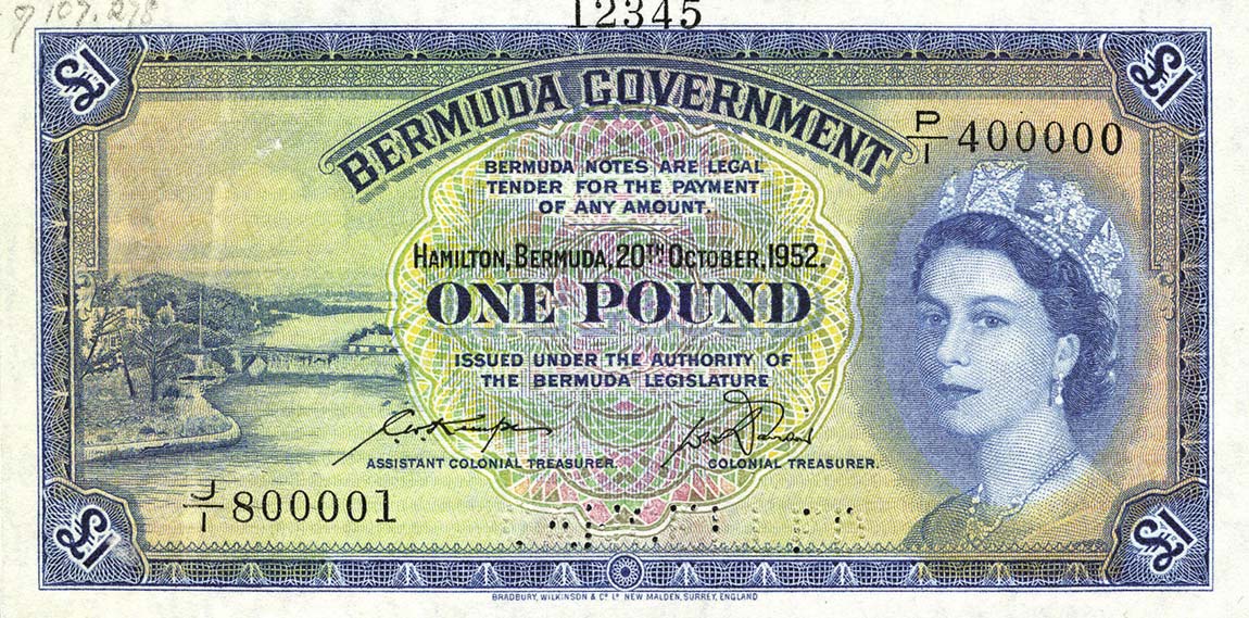 Front of Bermuda p20s: 1 Pound from 1966