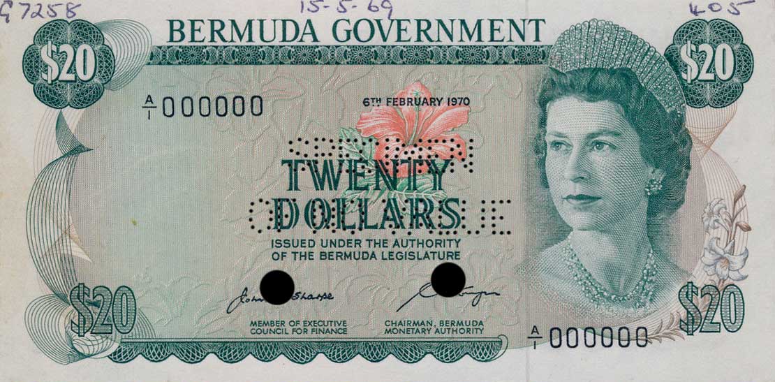 Front of Bermuda p26s: 20 Dollars from 1970