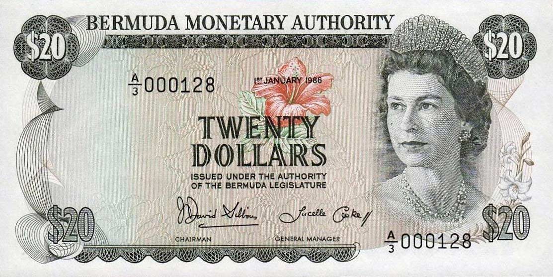Front of Bermuda p31d: 20 Dollars from 1986