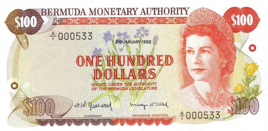 Front of Bermuda p33a: 100 Dollars from 1982