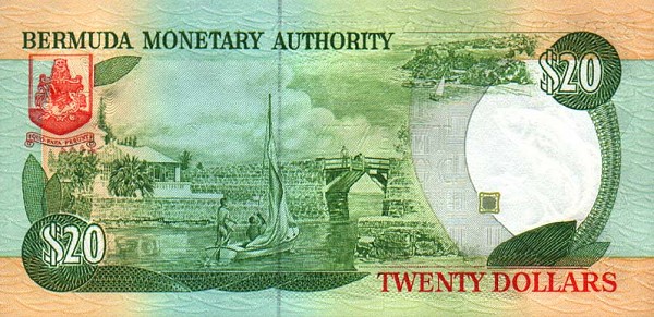 Back of Bermuda p37a: 20 Dollars from 1989