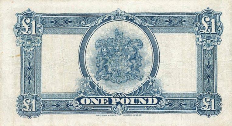 Back of Bermuda p5a: 1 Pound from 1927