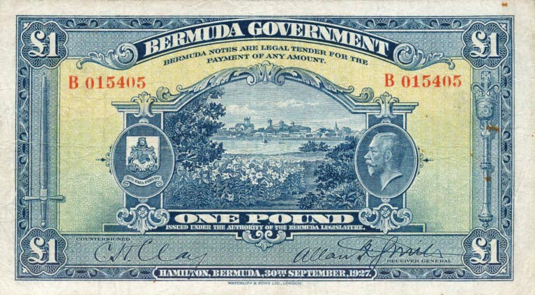 Front of Bermuda p5a: 1 Pound from 1927