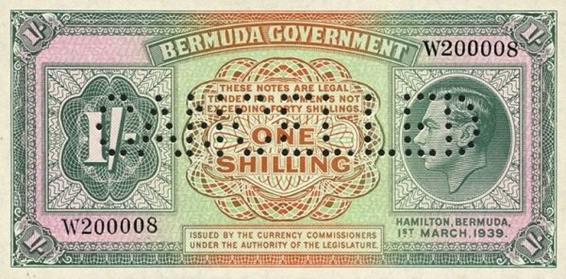 Front of Bermuda p6: 1 Shilling from 1939