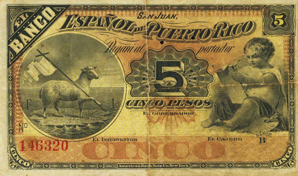 > Puerto Rico p14a 5 Pesos from 1895