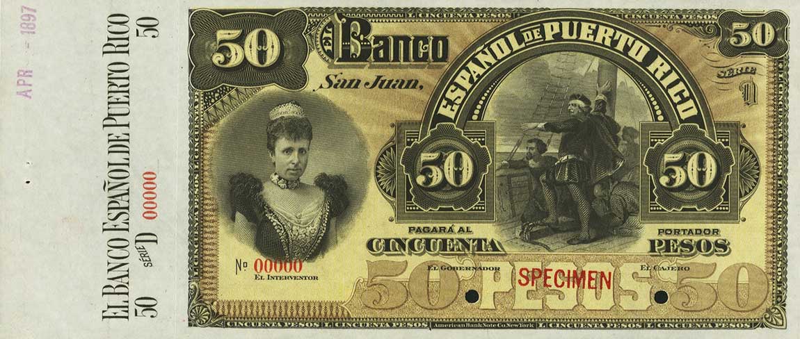 Front of Puerto Rico p29: 50 Pesos from 1894