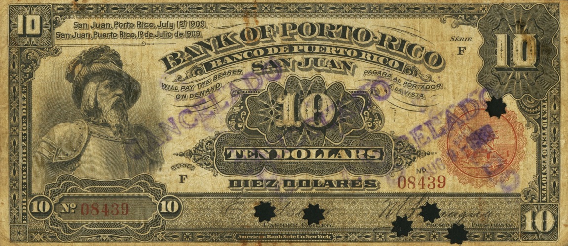 Front of Puerto Rico p48b: 10 Dollars from 1909