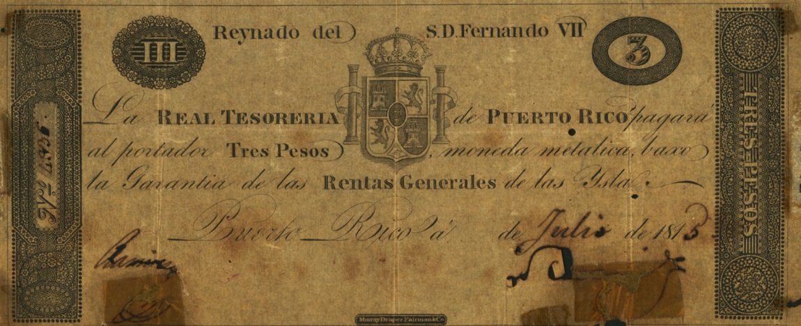 Front of Puerto Rico p5: 3 Pesos from 1815