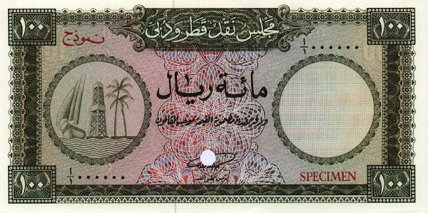 Front of Qatar and Dubai p6s: 100 Riyal from 1960