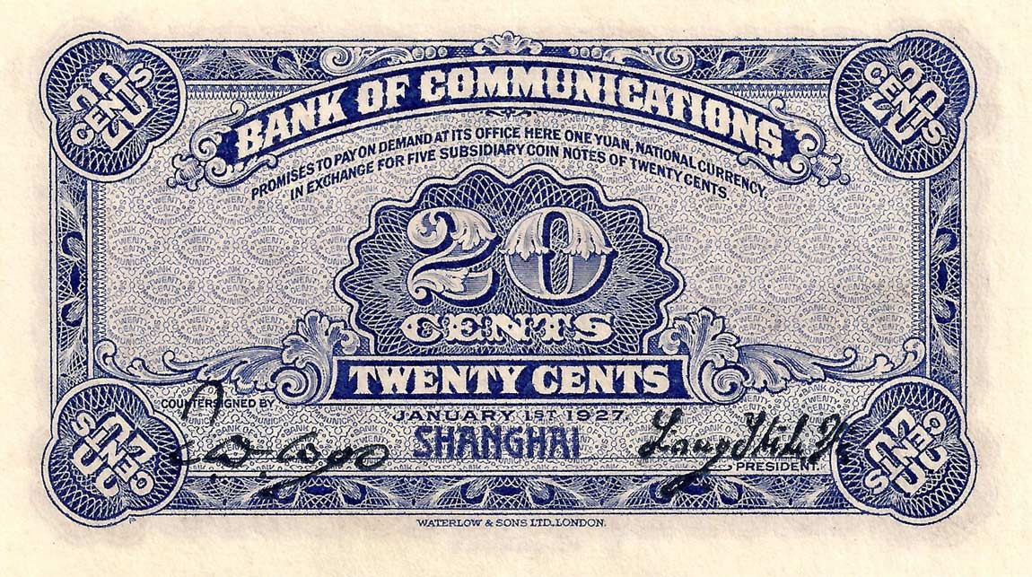 Back of China p143f: 20 Cents from 1927