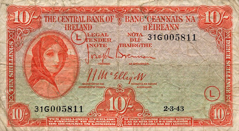 Front of Ireland, Republic of p1D: 10 Shillings from 1943