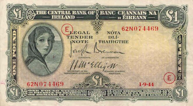 Front of Ireland, Republic of p2D: 1 Pound from 1943