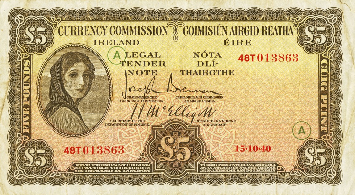 Front of Ireland, Republic of p3C: 5 Pounds from 1940