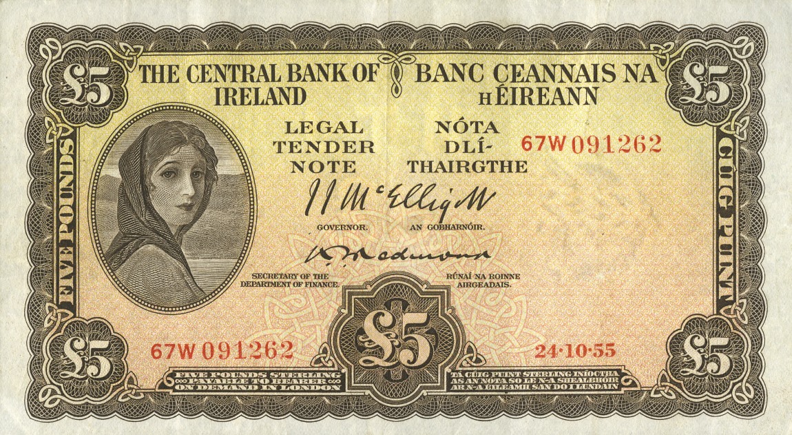 Front of Ireland, Republic of p58c: 5 Pounds from 1954