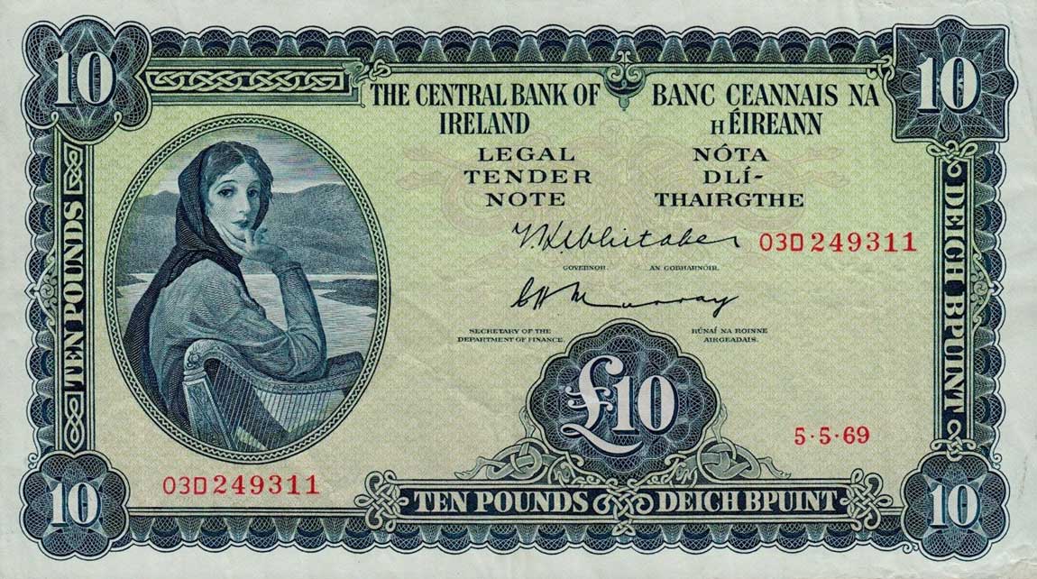 Front of Ireland, Republic of p66b: 10 Pounds from 1969