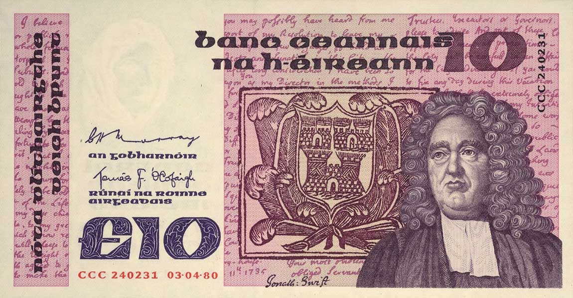 Front of Ireland, Republic of p72r1: 10 Pounds from 1978