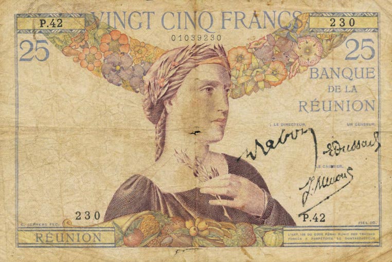 Front of Reunion p23: 25 Francs from 1930