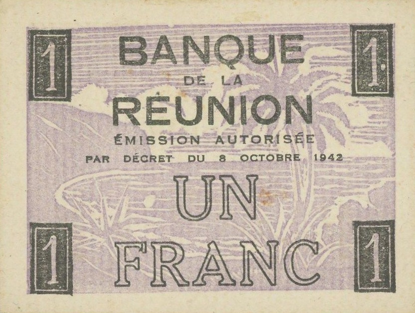 Back of Reunion p31: 1 Franc from 1942