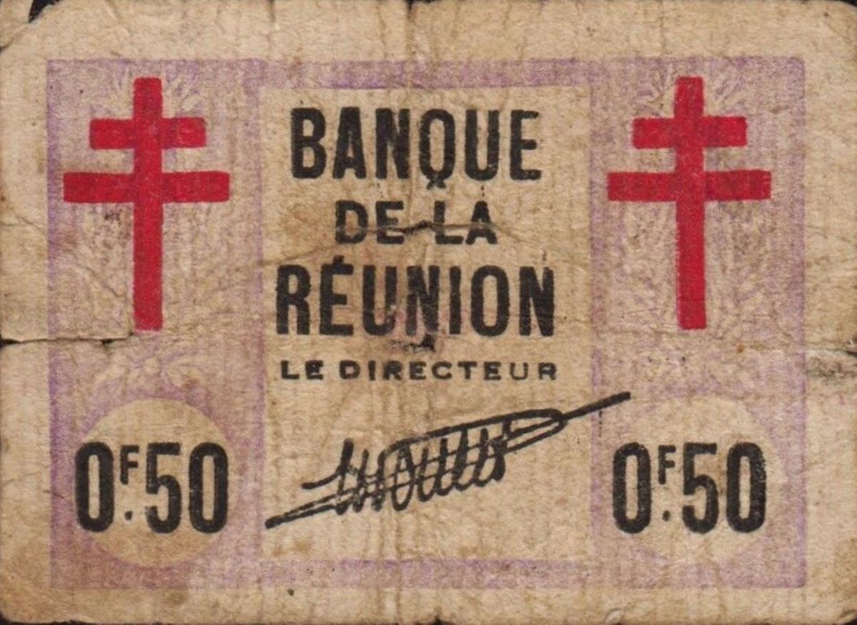 Front of Reunion p33: 50 Centimes from 1943