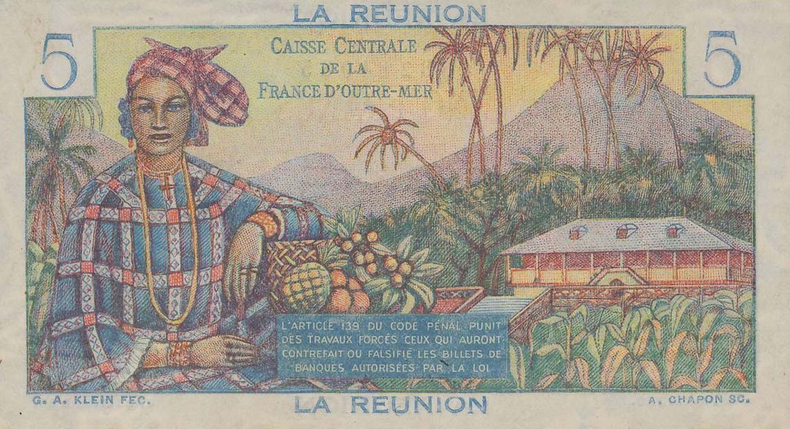 Back of Reunion p41a: 5 Francs from 1947