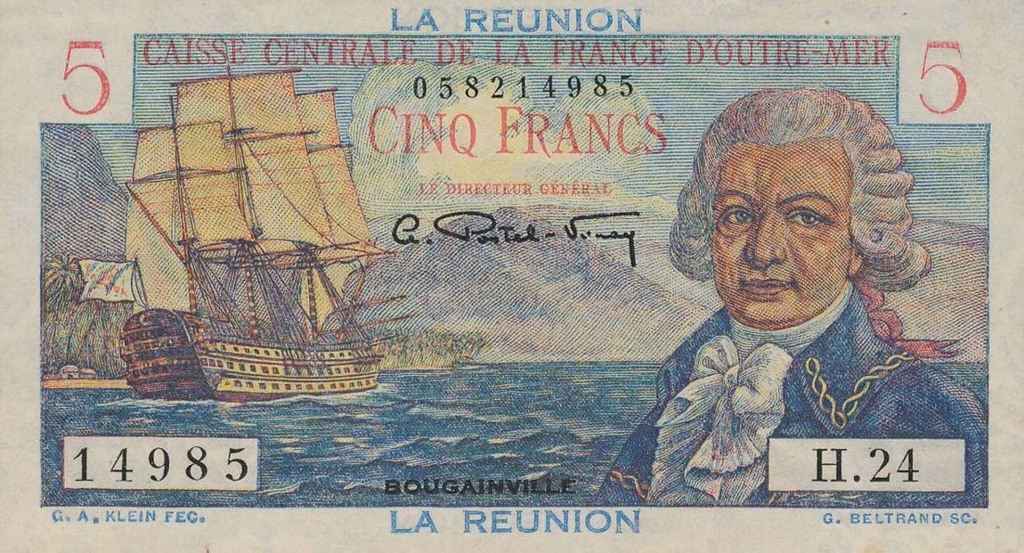Front of Reunion p41a: 5 Francs from 1947