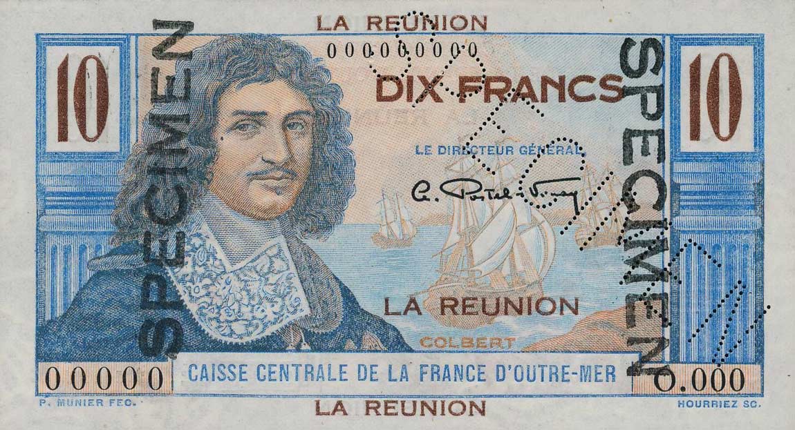 Front of Reunion p42s: 10 Francs from 1947