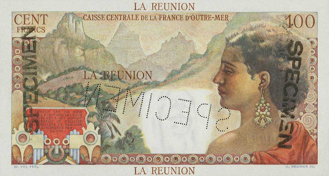 Back of Reunion p45s: 100 Francs from 1947