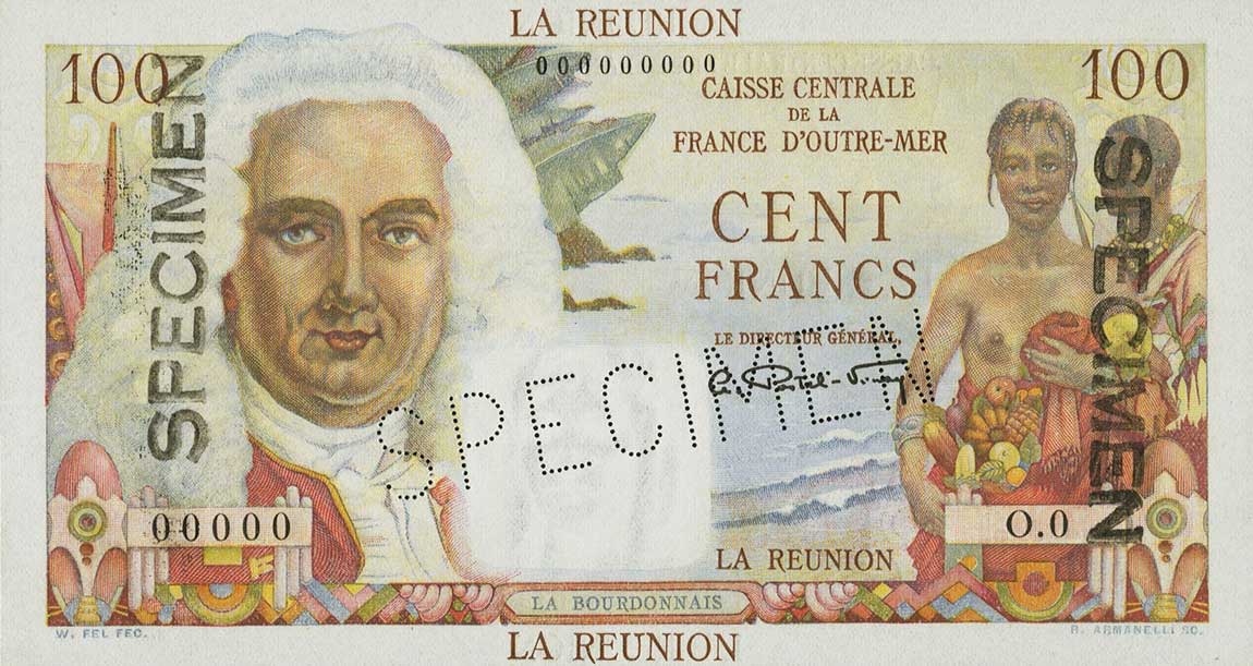 Front of Reunion p45s: 100 Francs from 1947