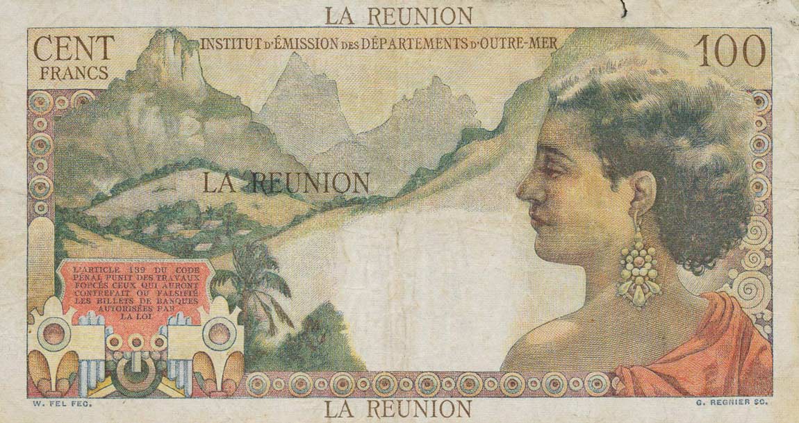 Back of Reunion p49a: 100 Francs from 1960