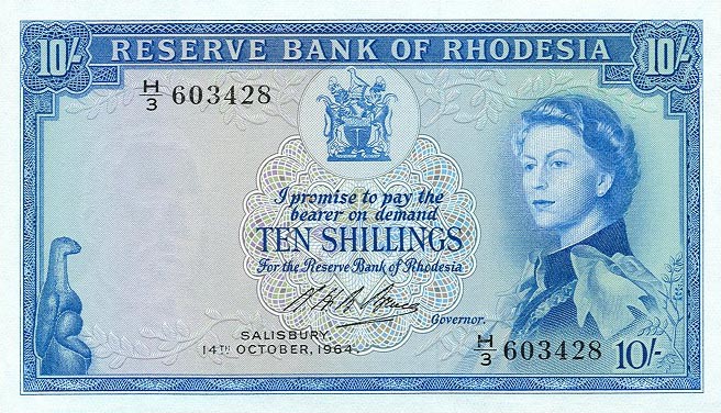 Front of Rhodesia p24a: 10 Shillings from 1964