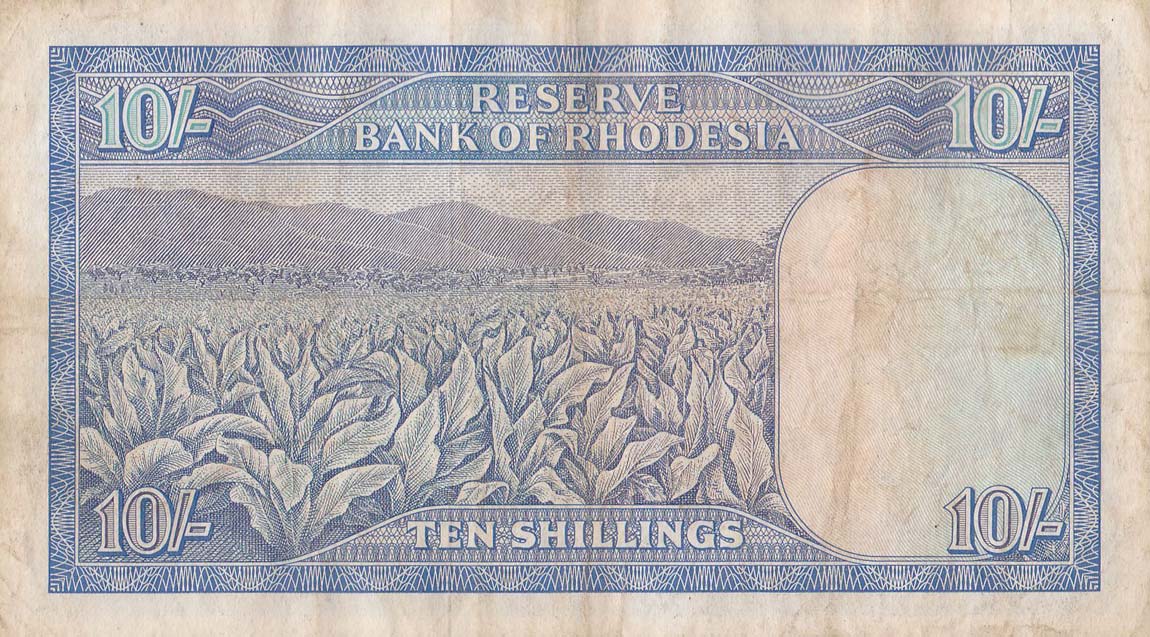 Back of Rhodesia p27b: 10 Shillings from 1968