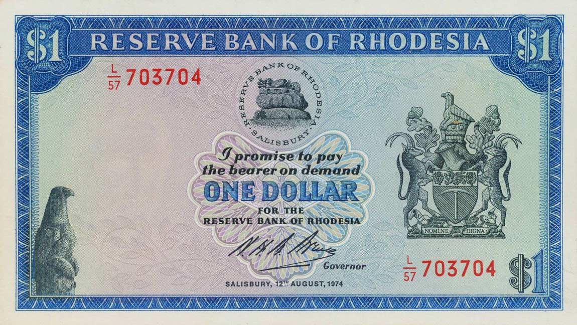 Front of Rhodesia p30i: 1 Dollar from 1974