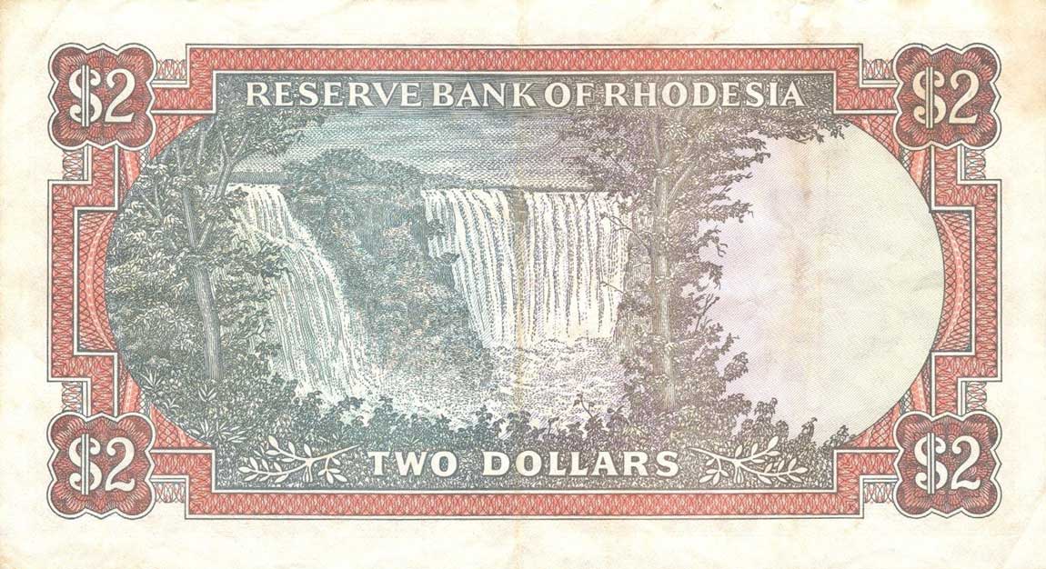 Back of Rhodesia p31i: 2 Dollars from 1975