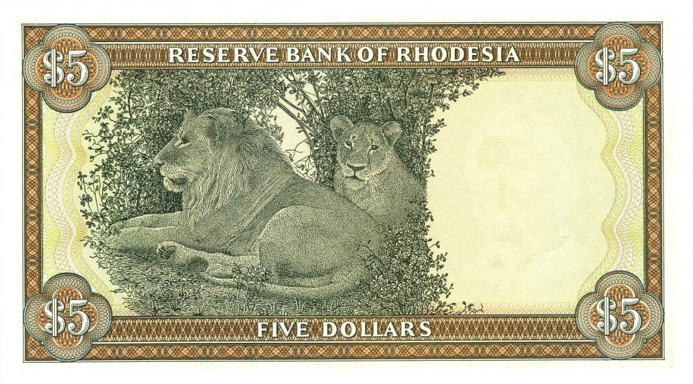 Back of Rhodesia p32a: 5 Dollars from 1972