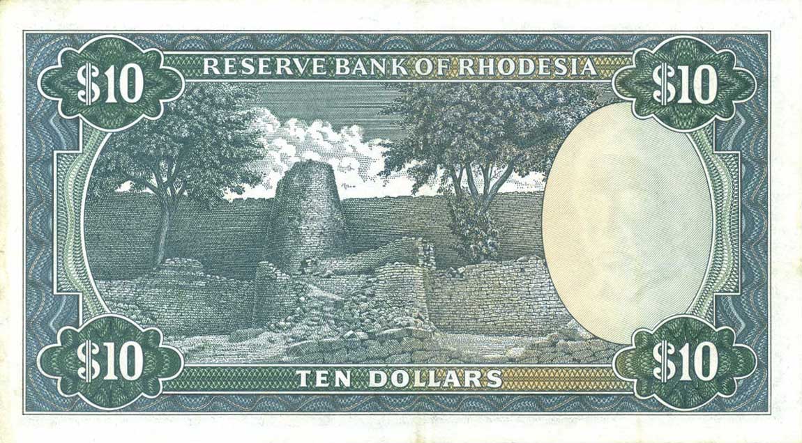 Back of Rhodesia p33c: 10 Dollars from 1971
