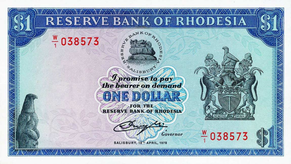 Front of Rhodesia p34c: 1 Dollar from 1978
