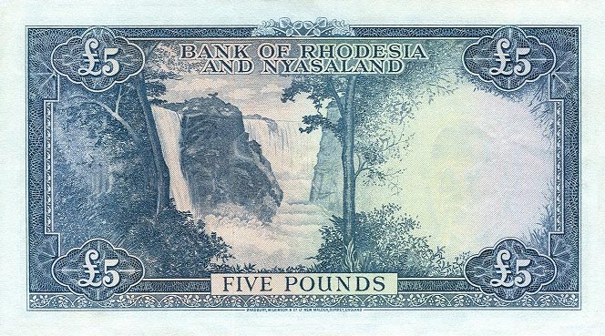 Back of Rhodesia and Nyasaland p22b: 5 Pounds from 1961